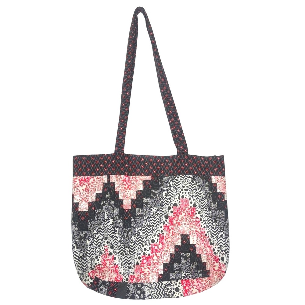 Handmade Quilted Patchwork Tote Bag Large Women Cotton Multi-Color Black Red‎